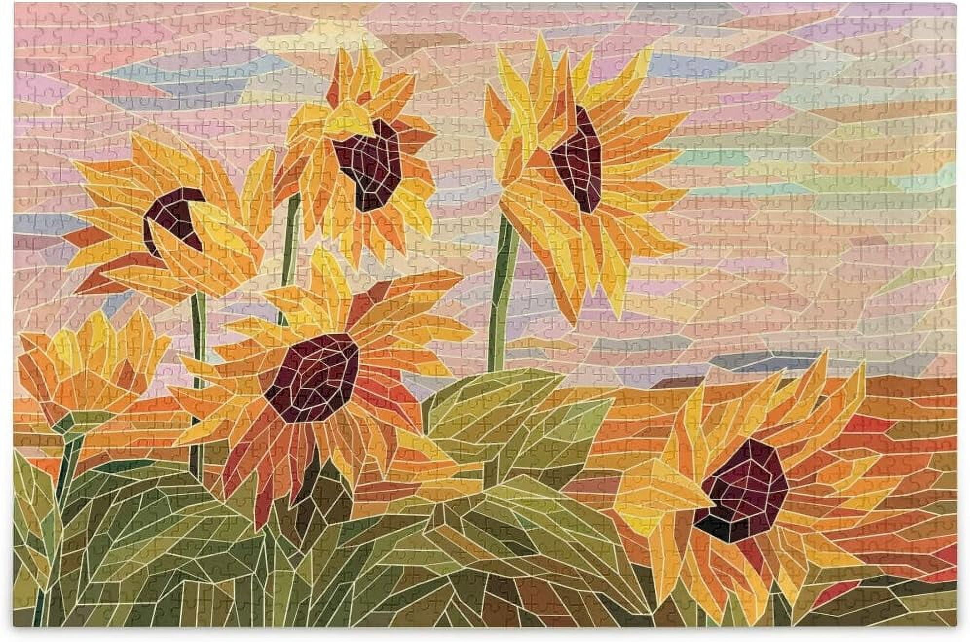 Patchwork Sunflower Wooden Jigsaw Puzzle | 215 Pieces, 13.4x13.2 Inches | Adult Puzzle Gift With Storage Box