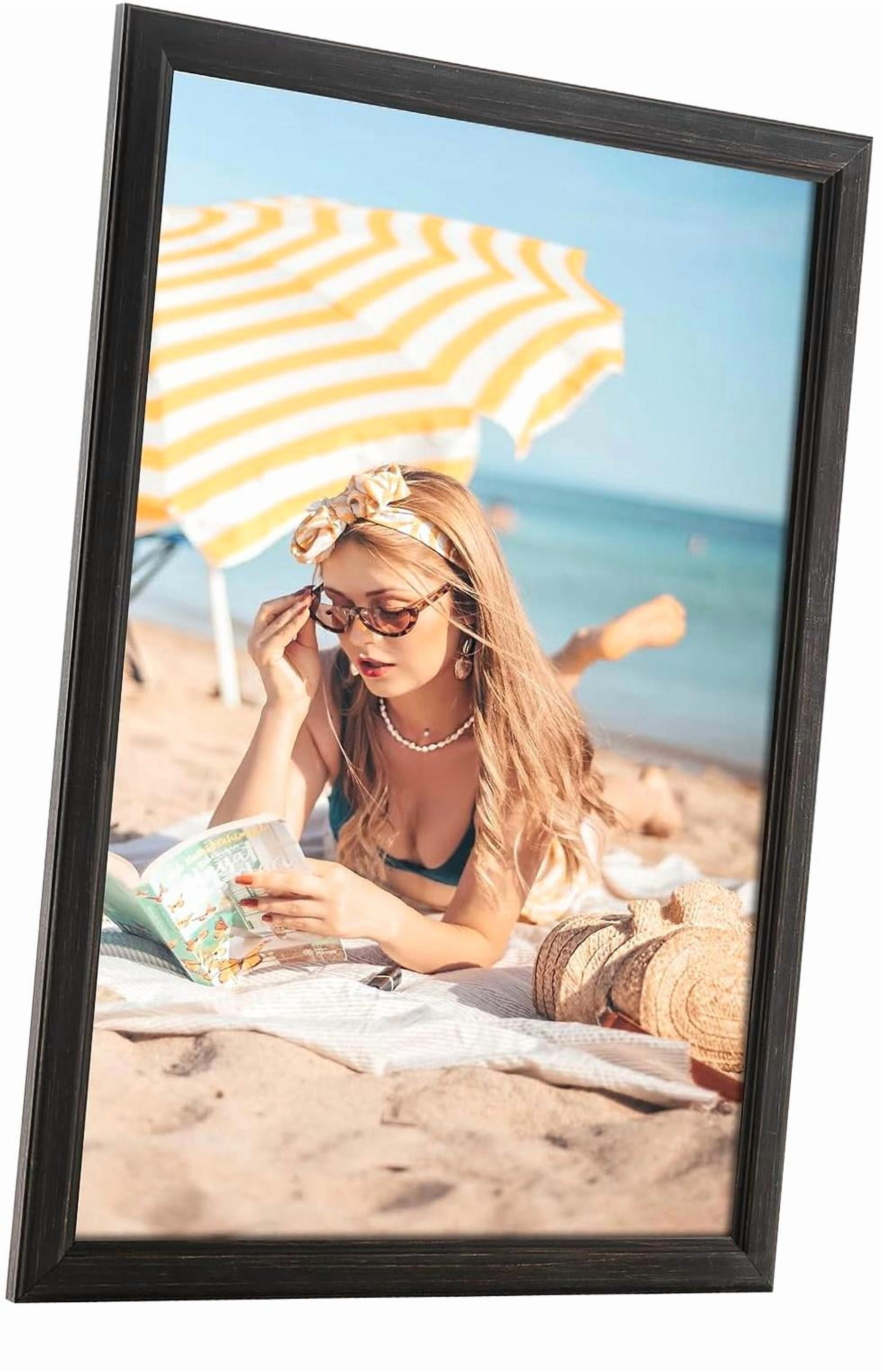 16x16 Inch Rustic Brown Wood Picture Frame With Plexiglass - Distressed Woodgrain, Wall Mount