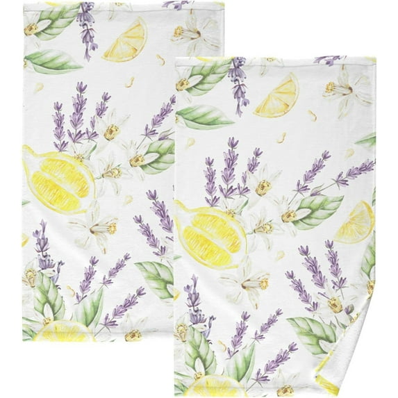 Dreamtimes 16x28 Inch Face Hand Towel Set Colorful Watercolor Pattern Lemon Fruits Cotton Washcloths, Quick-Dry Highly Absorbent Bath Towels 2 Pcs for Bathroom Ktichen Travel SPA Gym