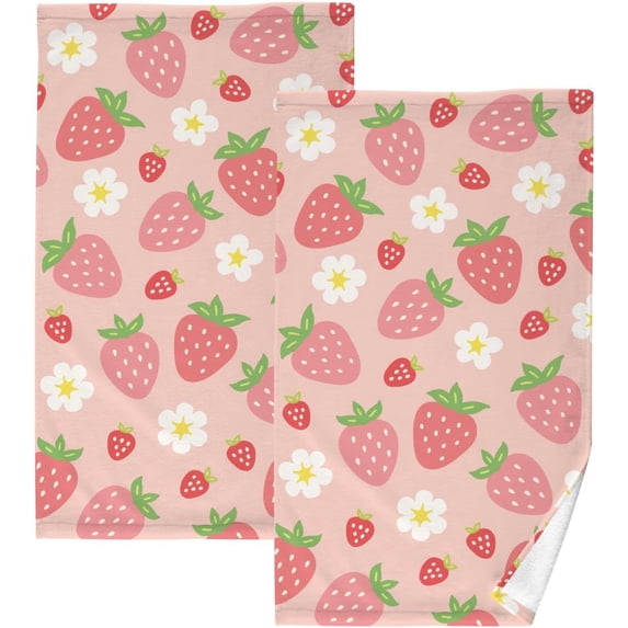 Dreamtimes 16x28 Inch Face Hand Towel Set Fruit Pattern Flowers Wild Cotton Washcloths, Quick-Dry Highly Absorbent Bath Towels 2 Pcs for Bathroom Ktichen Travel SPA Gym