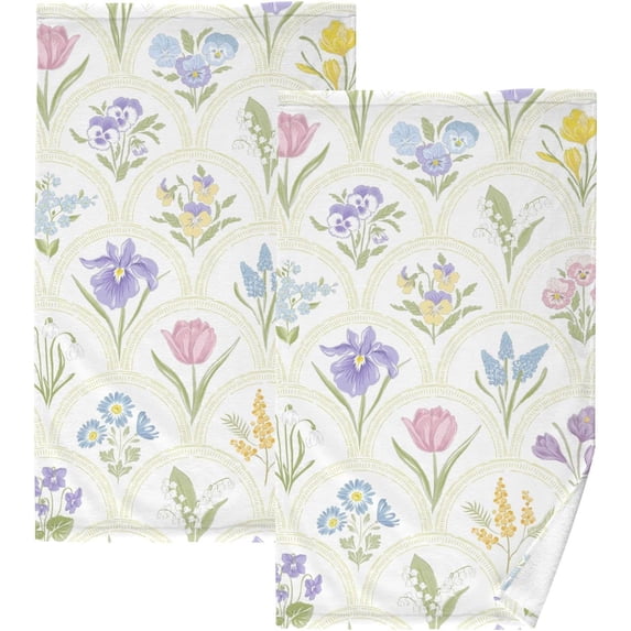 Dreamtimes Face Hand Towel Set Spring Garden Variety Flowers Rainbow Medallion Cotton Washcloths, Quick-Dry Highly Absorbent Bath Towel- Pack of 2