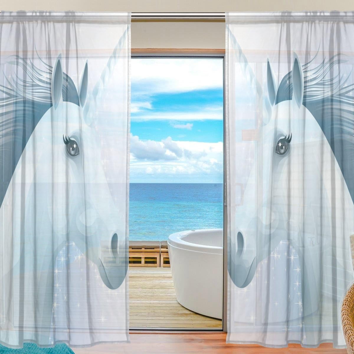 Dreamtimes 2 PCS Portrait of Running Magic Unicorn Sheer Gauze Door