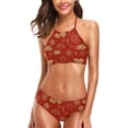 thumbnail image 1 of Dreamtimes 2 Pcs Swimsuit Chinese Traditional Oriental Red Pattern Womens Top Halter Beach Bathing Bikini Set, Medium, 1 of 6