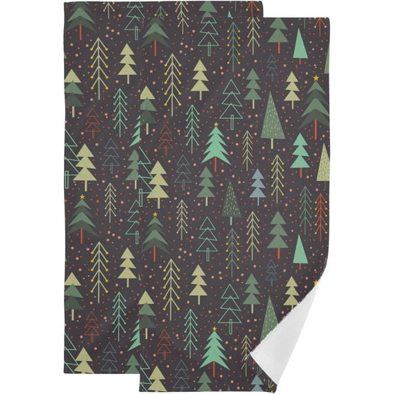 Dreamtimes 2-Piece Towels Set - Cotton Hand Towels 28.3 x 14.4 Inches Ultra Soft and Absorbent Towels for Face, Kitchen, Bath, Hotel, Gym, Green Christmas Tree
