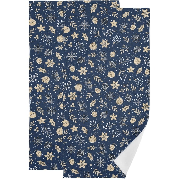 Dreamtimes 2-Piece Towels Set - Cotton Hand Towels 28.3 x 14.4 Inches Ultra Soft and Absorbent Towels for Face, Kitchen, Bath, Hotel, Gym, Navy Blue Christmas Print