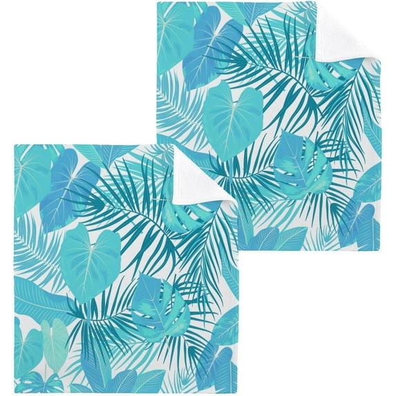 Dreamtimes 2PCS Blue Jungle Leaves Towels Cotton Washcloths Set,Quick Drying & Absorbent Soft Bathroom Hand Towel Lightweight & Portable Fingertip Towel