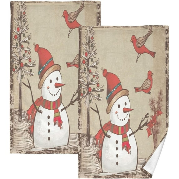 Dreamtimes 2PCS Cute Christmas Snowman Cotton Towel Set,Quick Drying Face Towel,Soft and Breathable Bath Towel Hand Towels for Bathroom, Gym, Beach