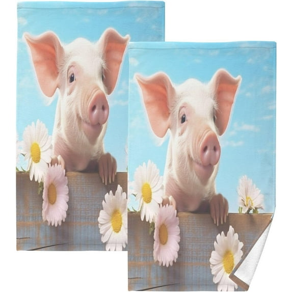 Dreamtimes 2PCS Lovely Pig Cotton Towel Set, Quick Drying Face Towel, Soft and Breathable Bath Towel Hand Towels for Bathroom, Gym, Beach
