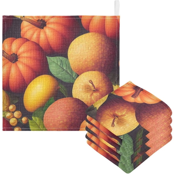 Dreamtimes 3 PCS Autumn Fruit Vegetable Baby Muslin Washcloths, Pumpkin Face Towel Burp Cloths Ultra Soft Absorbent Cotton Bath Wipes Towels for Newborn Boys Girls