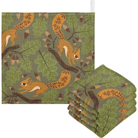 Dreamtimes 3 PCS Cute Squirrel Baby Muslin Washcloths, Autumn Forest Face Towel Burp Cloths Ultra Soft Absorbent Cotton Bath Wipes Towels for Newborn Boys Girls