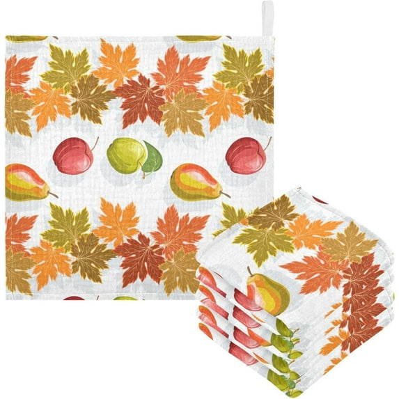Dreamtimes 3 PCS Fruits and Autumn Leaves Baby Muslin Washcloths, Harvest Face Towel Burp Cloths Ultra Soft Absorbent Cotton Bath Wipes Towels for Newborn Boys Girls