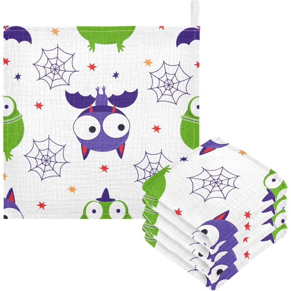 Dreamtimes 3 PCS Halloween Bat Frog Baby Muslin Washcloths, Monster Cartoon Face Towel Burp Cloths Ultra Soft Absorbent Cotton Bath Wipes Towels for Newborn Boys Girls
