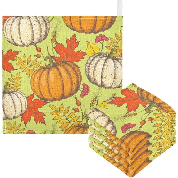 Dreamtimes 3 PCS Pumpkin and Fall Leaves Baby Muslin Washcloths, Vintage Face Towel Burp Cloths Ultra Soft Absorbent Cotton Bath Wipes Towels for Newborn Boys Girls