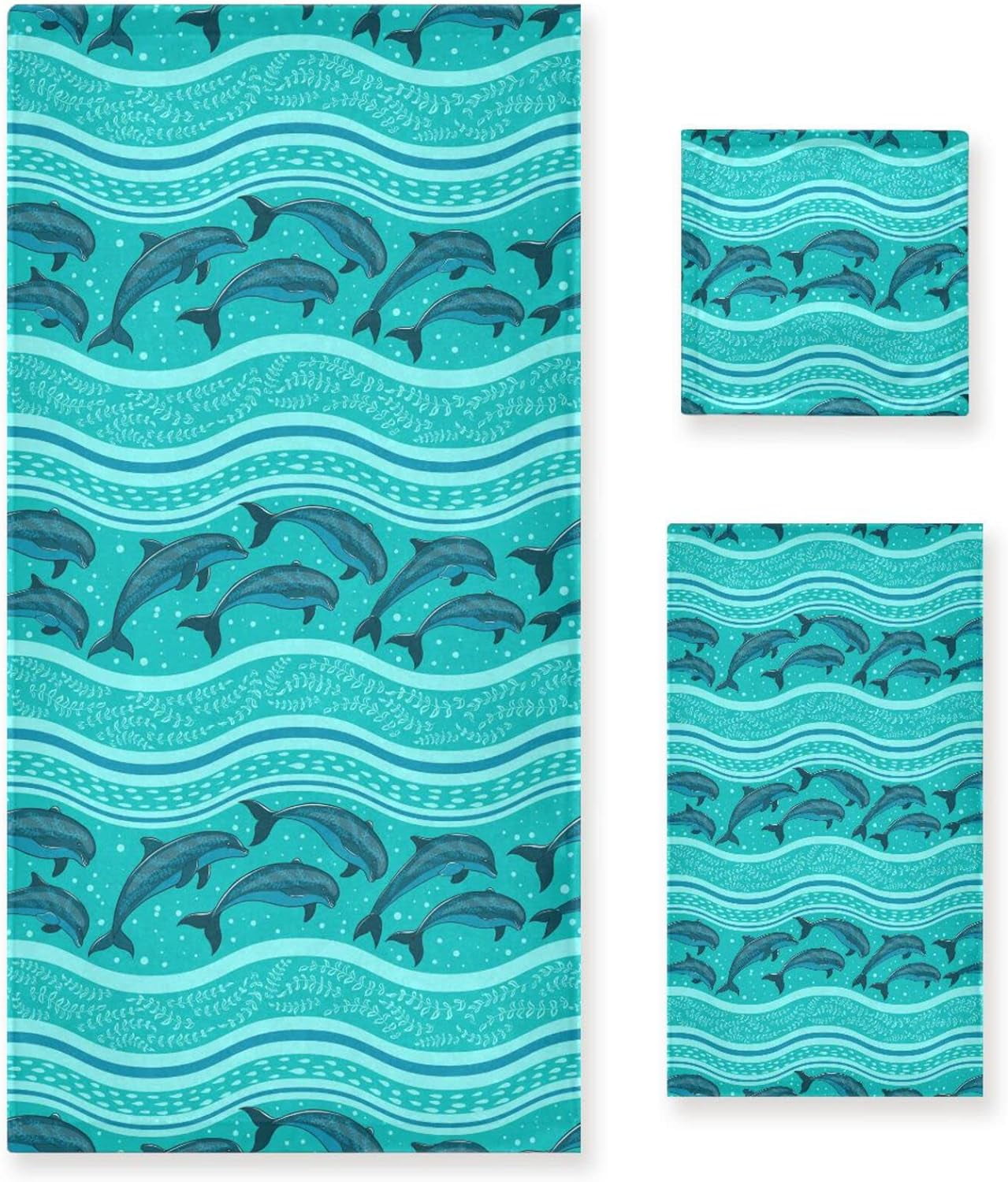 Dreamtimes 3 PCS Towel Dolphins in The Sea Cotton Bath Towel Set (1