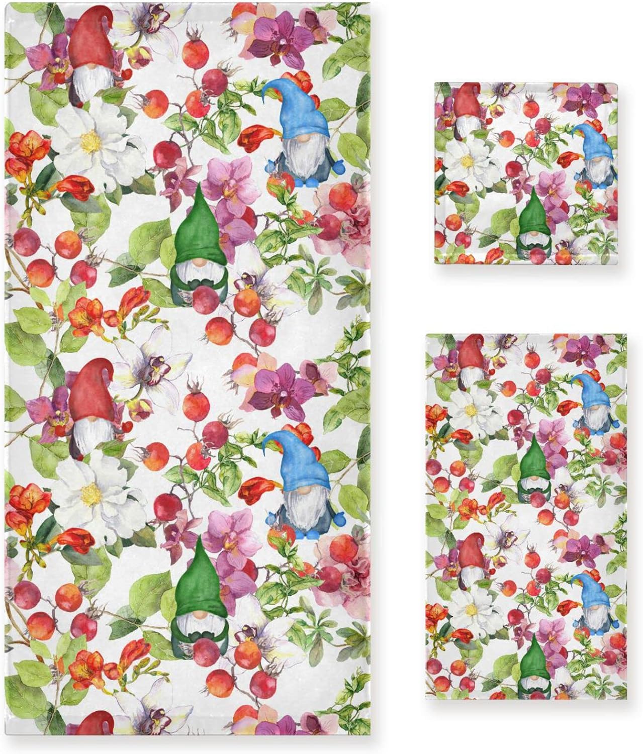 Dreamtimes 3 PCS Towel Gnomes Flowers Cotton Bath Towel Set (1 Bath