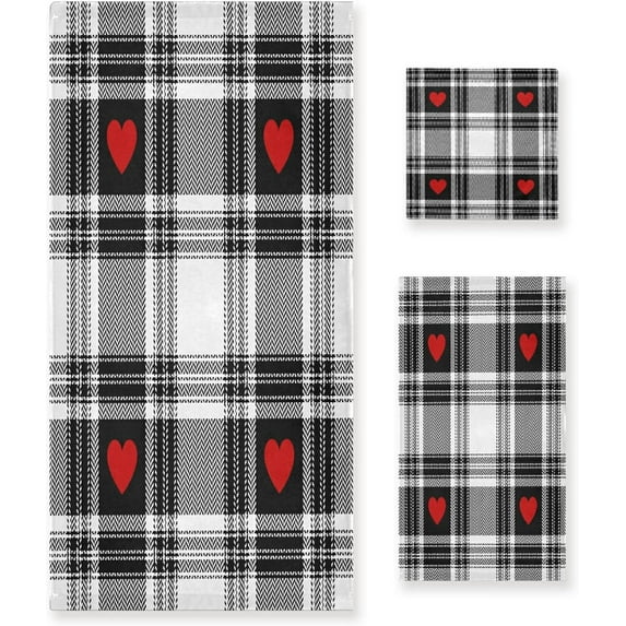Dreamtimes 3 PCS Towel Valentine's Day Mother's Day Red Hearte Love Cotton Bath Towel Set (1 Bath Towel, 1 Hand Towel, 1 Washcloth) for Bathroom, Super Soft and Quick Dry Towels