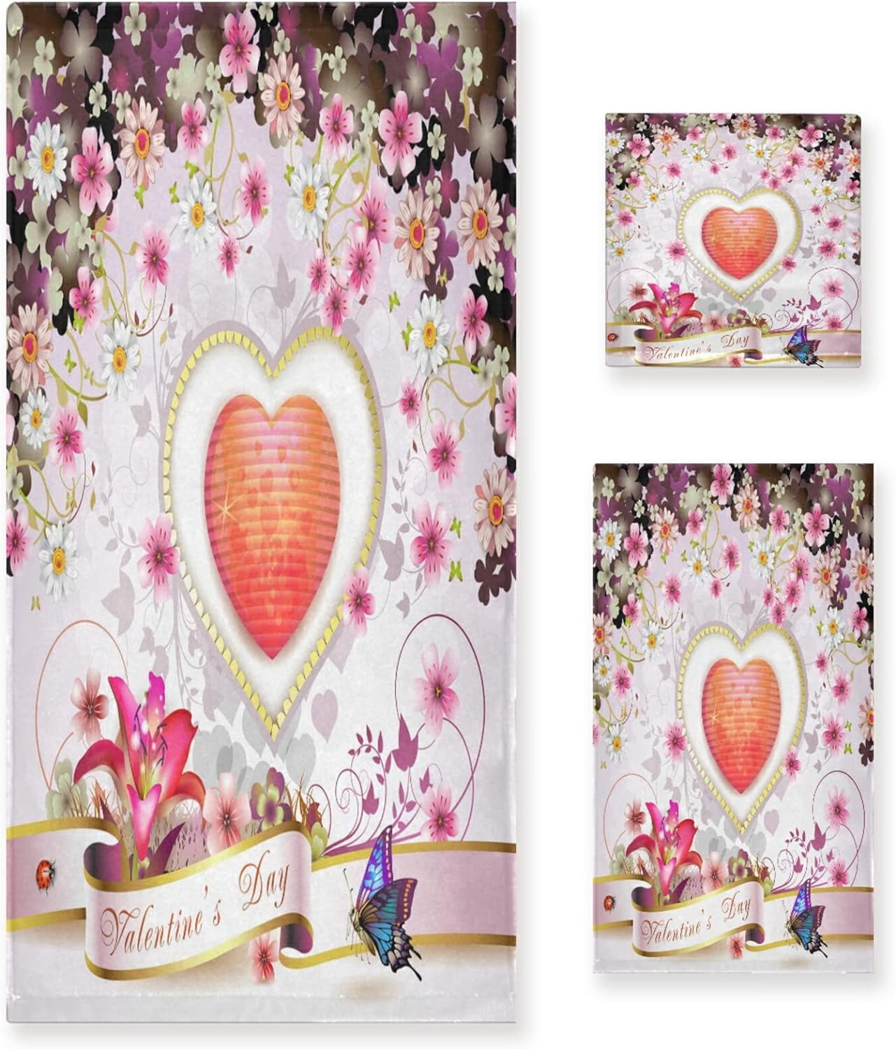 Dreamtimes 3 PCS Towel Valentine's Day Mother's Day Red Hearte Love ...