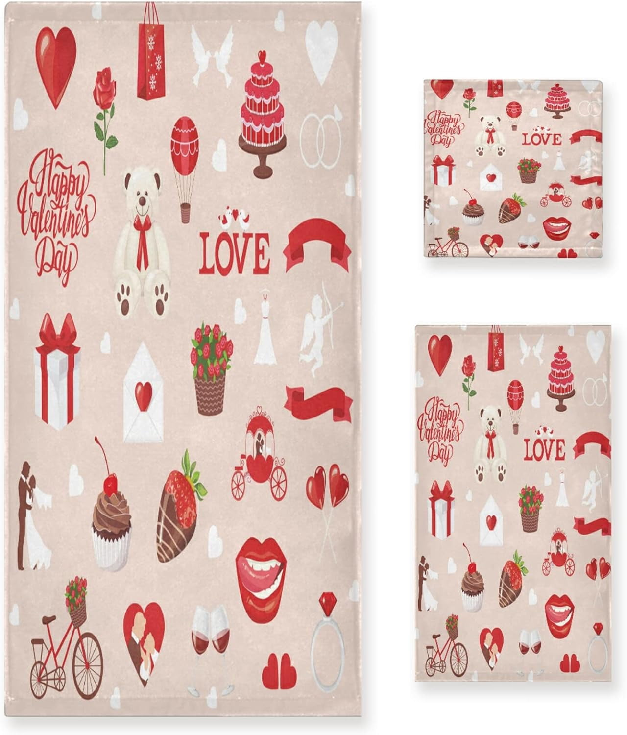 Dreamtimes 3 PCS Towel Valentine's Day Mother's Day Red Hearte Love ...