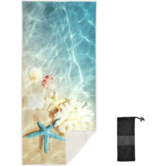 Dreamtimes 30"x60" Beach Towel with Travel Bag, Seashell on The Summer Beach in Sea Water Summer Summer Time Oversized Sand Free Beach Blanket Quick Dry Pool Bath Camping Towels for Travel