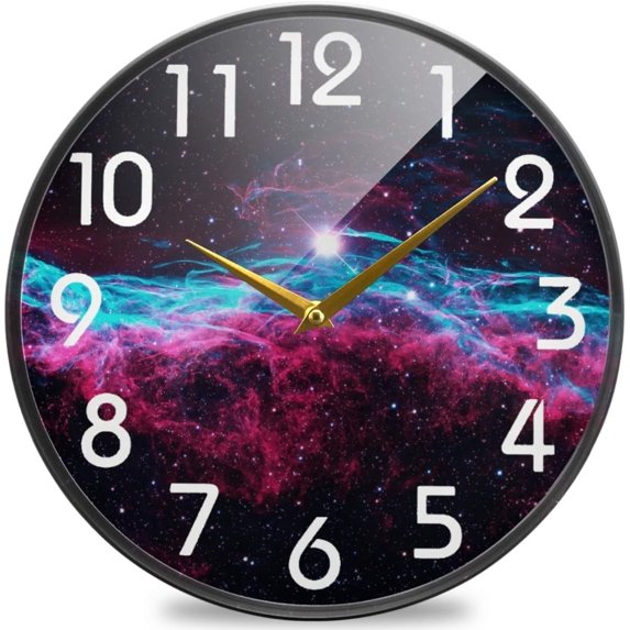 Dreamtimes 3D Beautiful Universe Nebula Round Wall Clock, 12 Inch Silent Battery Operated Quartz Analog Quiet Desk Clock for Home,Office,School