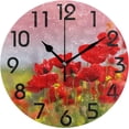 thumbnail image 1 of Dreamtimes 3D Red Poppy Flowers Field Round Wall Clock, 10 Inch Battery Operated Quartz Analog Quiet Desk Clock for Home,Office,School,Kitchen, 1 of 4
