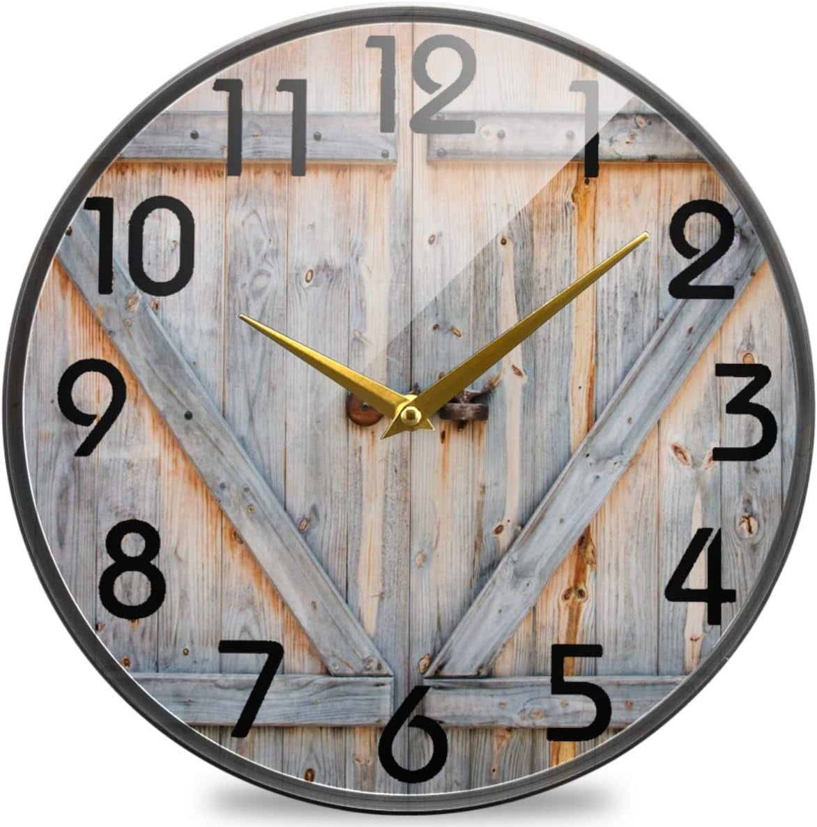 Dreamtimes 3D Stylish Wooden Barn Door Print Retro Round Wall Clock, 10 ...