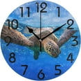 thumbnail image 1 of Dreamtimes 3D Tropical Underwater Big Swimming Sea Turtle Print Round Wall Clock, 10 Inch Battery Operated Quartz Analog Quiet Desk Clock for Home,Office,School, 1 of 6