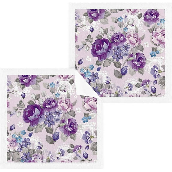 Dreamtimes 4 PCS Beautiful Purple Flowers Baby Washcloths Towel Set, Highly Absorbent & Soft Cotton Wash Cloths, 12"x 12" Face Hand Towels for Bathroom, Multi-Purpose Fingertip Towels