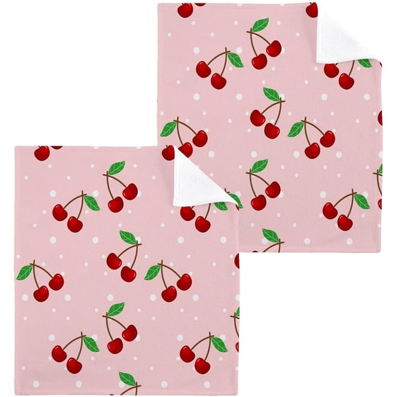 Dreamtimes 4 PCS Cherry White Dot Pattern Washcloths, 12 X 12 Inches Cotton Wash Cloths, Highly Absorbent and Soft Face Towels for Bathroom,Gym,Hotel and Spa
