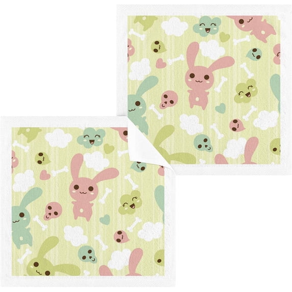 Dreamtimes 4 PCS Cotton Washcloths Towel Set, Highly Absorbent & Soft Baby Wash Cloths, 12"x 12" Face Hand Towels for Bathroom, Multi-Purpose Fingertip Towels (Kawaii Rabbit)