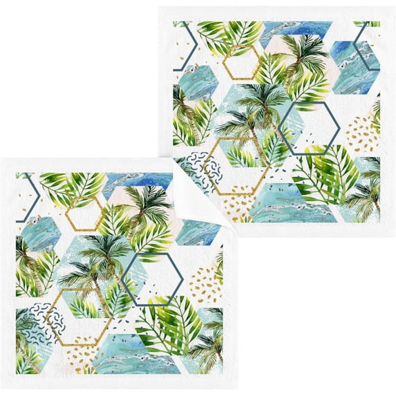 Dreamtimes 4 PCS Cotton Washcloths Towel Set, Highly Absorbent & Soft Baby Wash Cloths, 12"x 12" Face Hand Towels for Bathroom, Multi-Purpose Fingertip Towels (Tropical Leaves)