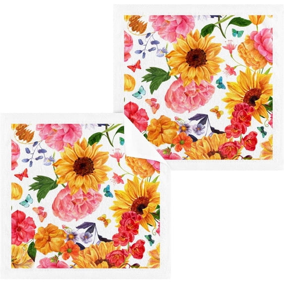 Dreamtimes 4 PCS Sunflowers & Butterfly Baby Washcloths Towel Set, Highly Absorbent & Soft Cotton Wash Cloths, 12"x 12" Face Hand Towels for Bathroom, Multi-Purpose Fingertip Towels