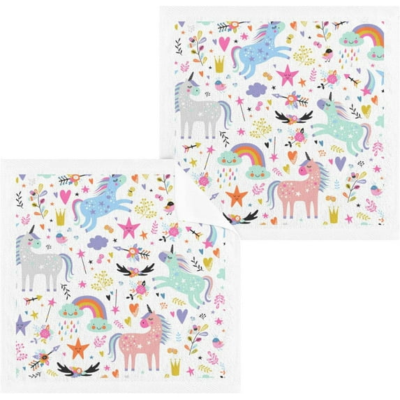 Dreamtimes 4 PCS Unicorns and Rainbow Baby Washcloths Towel Set, Highly Absorbent & Soft Cotton Wash Cloths, 12"x 12" Face Hand Towels for Bathroom, Multi-Purpose Fingertip Towels