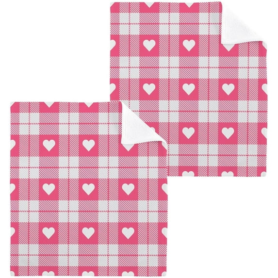 Dreamtimes 4 PCS Valentine's Day Pink Hearts Plaid Washcloths, 12 X 12 Inches Cotton Wash Cloths, Highly Absorbent and Soft Face Towels for Bathroom,Gym,Hotel and Spa