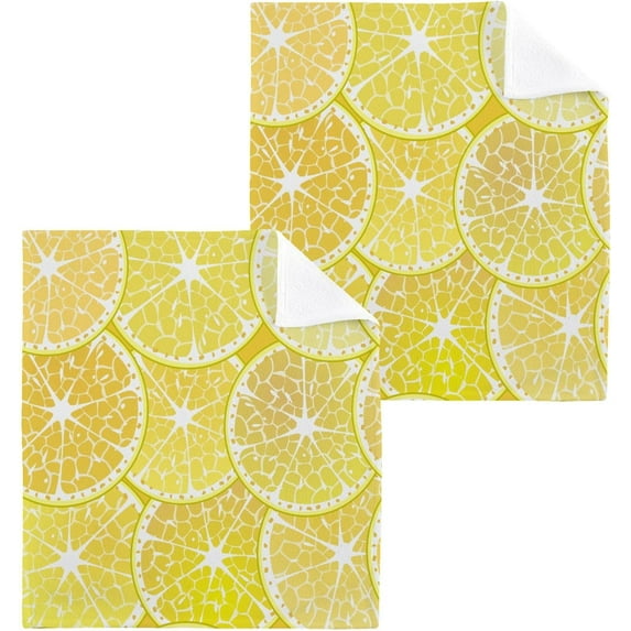 Dreamtimes 4 PCS Yellow Slices Lemon Washcloths, 12 X 12 Inches Cotton Wash Cloths, Highly Absorbent and Soft Face Towels for Bathroom,Gym,Hotel and Spa