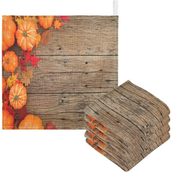 Dreamtimes 5 PCS Multicolored Leaves Pumpkins Baby Muslin Washcloths, Autumn Wooden Face Towel Burp Cloths Ultrasoft Absorbent Cotton Bath Wipes Towels for Newborn Boys Girls