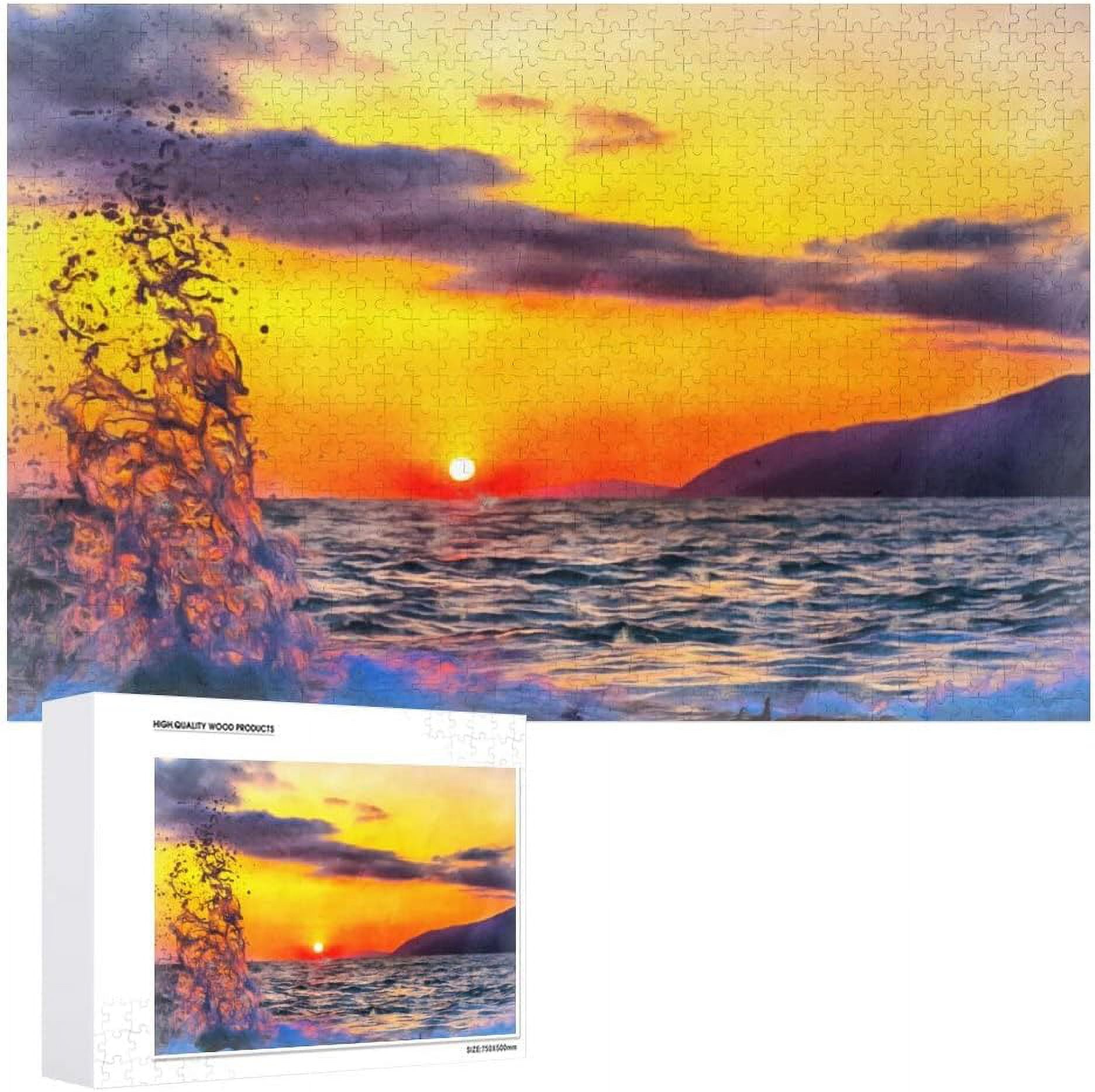 Dreamtimes 500 Pieces Wooden Jigsaw Puzzles Beautiful Scene with Wave Splash at Sunset