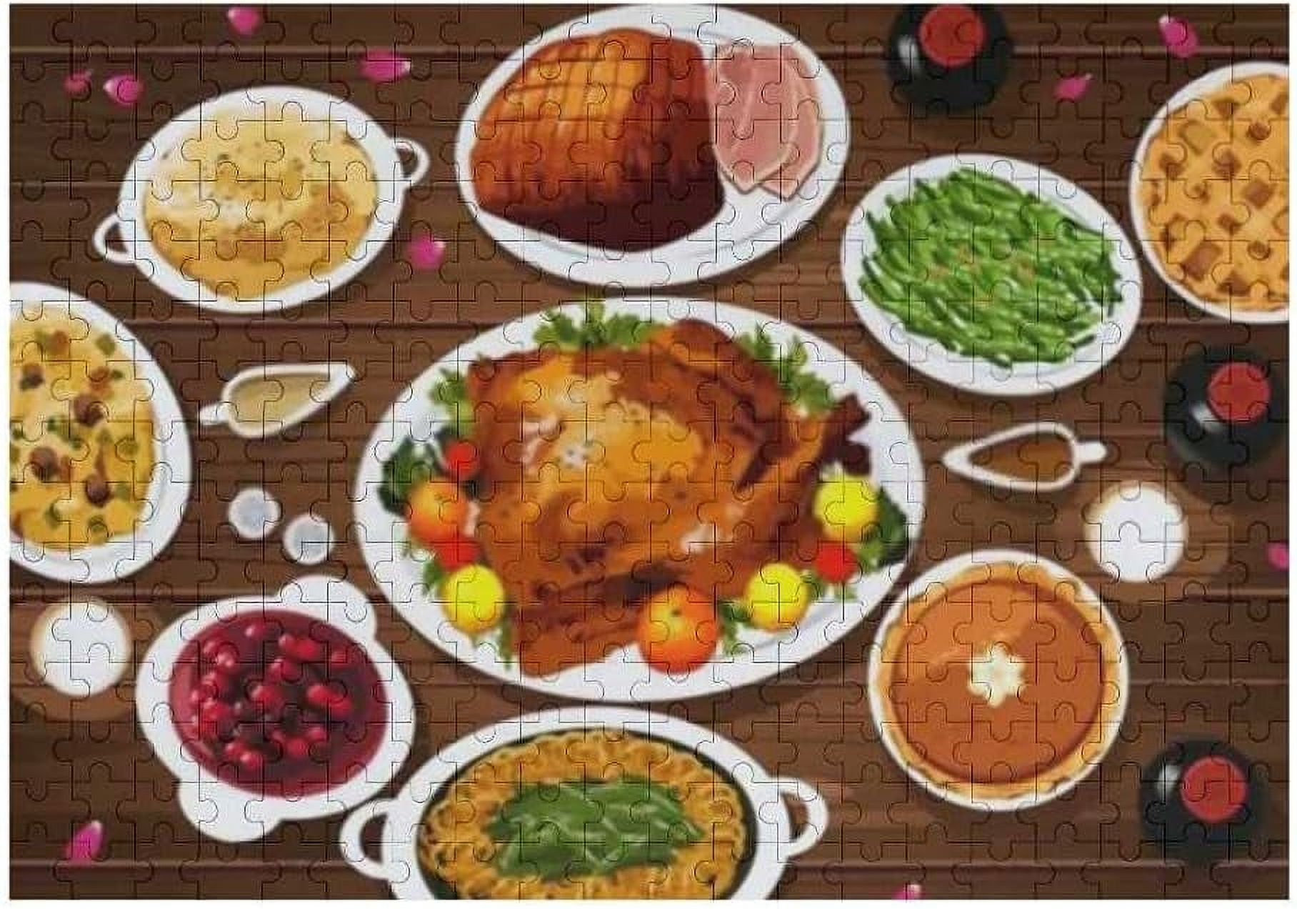 Dreamtimes 500 Pieces Wooden Jigsaw Puzzles Food of Thanksgiving Dinner