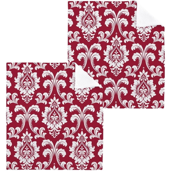Dreamtimes 6 PCS Baroque Damask Flowers Burgundy Washcloths, 12 X 12 Inches Cotton Wash Cloths, Highly Absorbent and Soft Face Towels for Bathroom,Gym,Hotel and Spa
