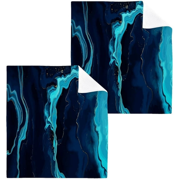 Dreamtimes 6 PCS Blue Abstract Marble Washcloths, 12 X 12 Inches Cotton Wash Cloths, Highly Absorbent and Soft Face Towels for Bathroom,Gym,Hotel and Spa