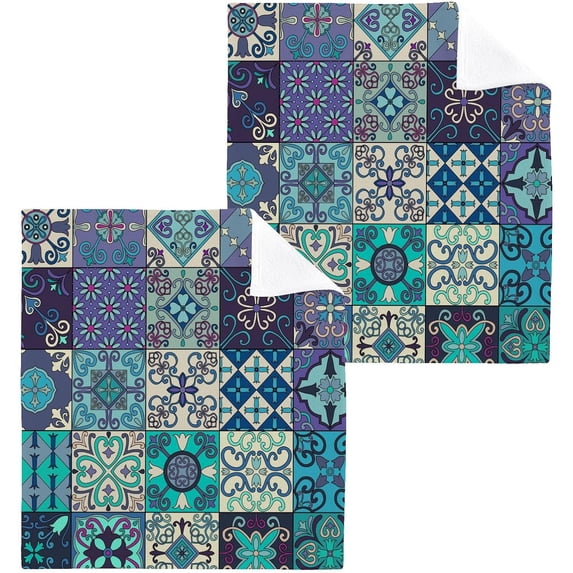 Dreamtimes 6 PCS Talavera Caramic Pattern Washcloths, 12 X 12 Inches Cotton Wash Cloths, Highly Absorbent and Soft Face Towels for Bathroom,Gym,Hotel and Spa