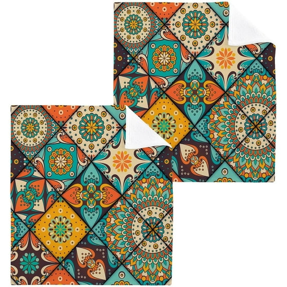 Dreamtimes 6 PCS Vintage Decorative Elements Washcloths, 12 X 12 Inches Cotton Wash Cloths, Highly Absorbent and Soft Face Towels for Bathroom,Gym,Hotel and Spa