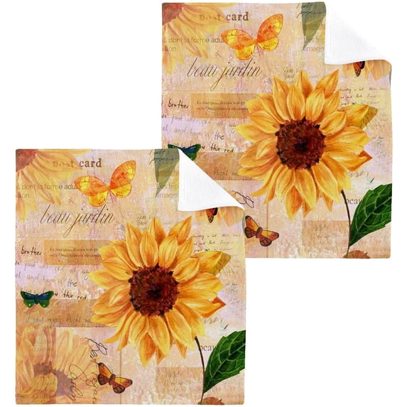 Dreamtimes 6 PCS Vintage Style Sunflower Washcloths, 12 X 12 Inches Cotton Wash Cloths, Highly Absorbent and Soft Face Towels for Bathroom,Gym,Hotel and Spa