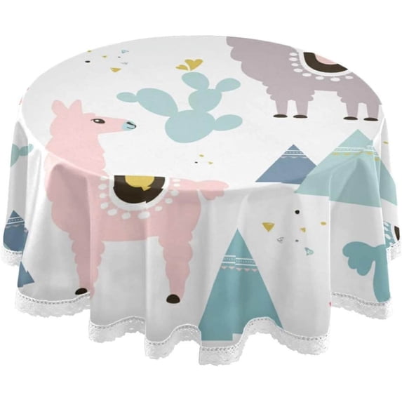 Dreamtimes 60" Cute Colorful Alpaca Round Tablecloth, Table Cover Water Resistant Spill Proof Large Table Cover for Indoor & Outdoor Family Gathering Dinner, Hotel, BBQ