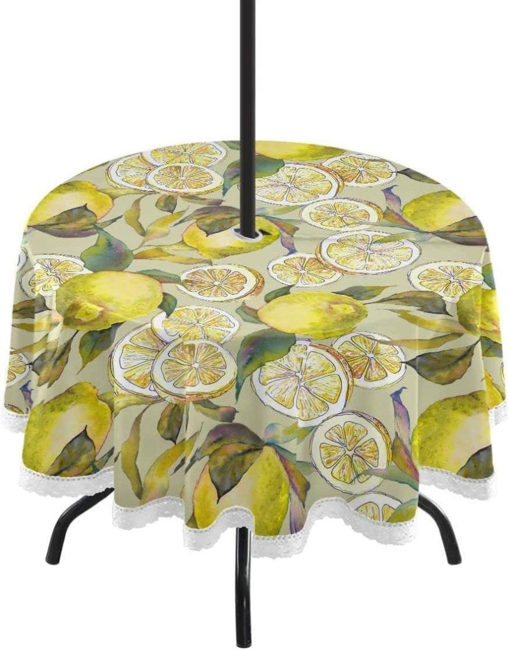 Dreamtimes 60" Lemon Outdoor Tablecloth with Umbrella Hole and Zipper