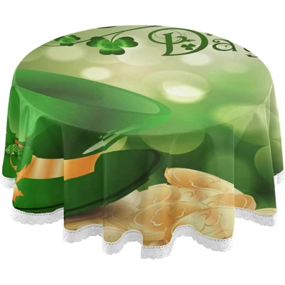 Dreamtimes 60" St.Patrick's Day Round Tablecloth, Leprechaun Hat and Gold Coins Round Table Cloth Water Resistant Spill Proof Large Table Cover for Family Gathering Dinner, Hotel, BBQ