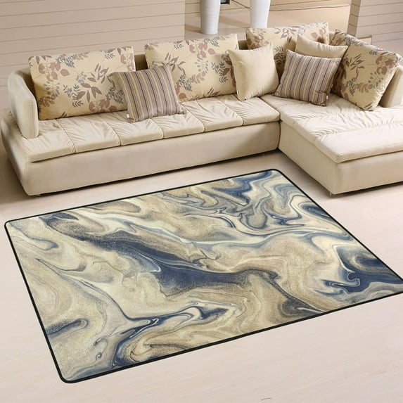 Dreamtimes Abstract Navy Blue Marble Non-Slip Area Rug Art Golden Shiny Floor Carpet Comfort Floor Mats Decor for Indoor Front Porch,Living Room, Bedroom,Kitchen, 36"x24"