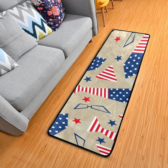 Dreamtimes American Flag Ties Hallway Runner Rug 2'x6' Kitchen Rug with Rubber Backing Independence Day 4th of July Non Slip Entryway Rug Runner Soft Area Rug for Hallway Bedroom Kitchen