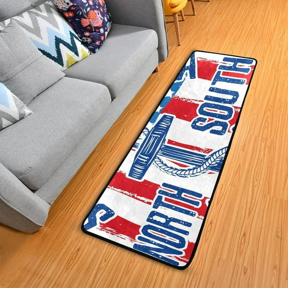 Dreamtimes Anchor Vintage American Flag Hallway Runner Rug 2'x6' Kitchen Rug with Rubber Backing Soul of The Sea Non Slip Entryway Rug Runner Washable Soft Area Rug for Hallway Bedroom Kitchen Decor