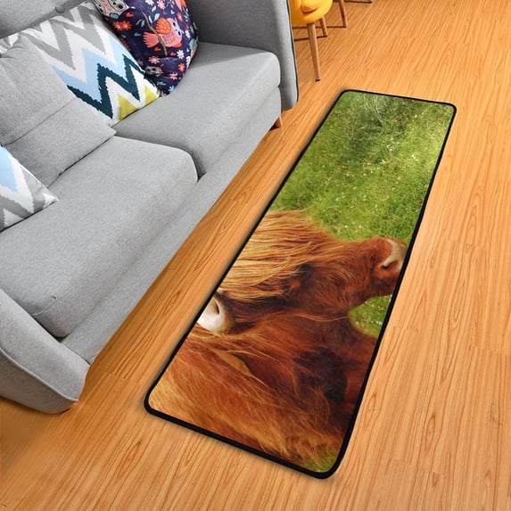 Dreamtimes Angry Cow Runner Rug 2'x6' Kitchen Rug Non Slip with Rubber Backing Green Lawn Washable Soft Area Rug Carpet Entryway Rug Runner for Hallway Bedroom Kitchen Decor